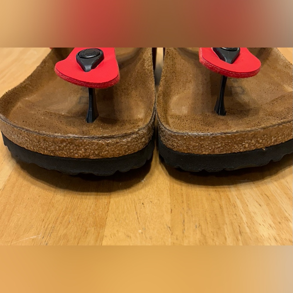 Birkenstock Red Black Gizeh Thong Birko-Flor Sandals EU 40 W9 M7 - Picture 3 of 9